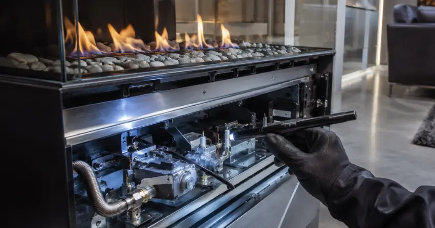 brand gas fireplace servicing component inspection