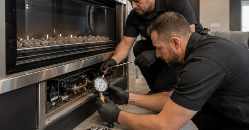 fireplace technicians Ontario completing gas system safety check