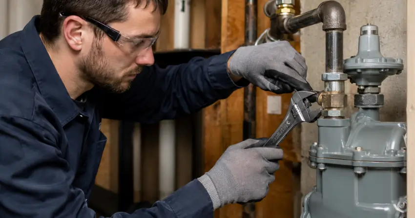 TSSA-licensed gas line specialist at work on residential gas system