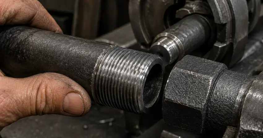 black steel gas pipe threading and fitting process