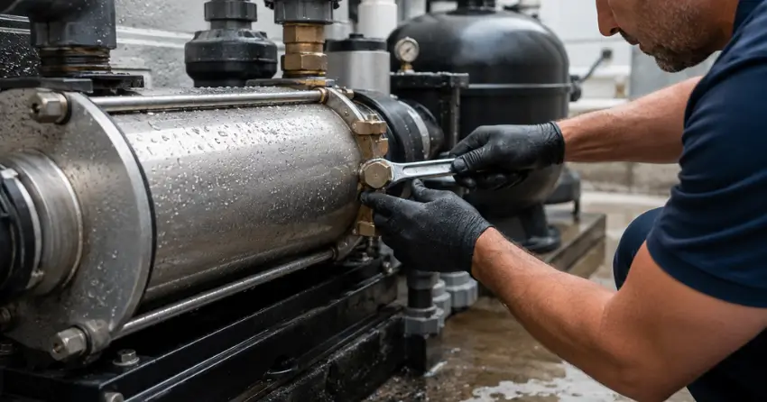 licensed technician completing pool heat exchanger repair Ontario