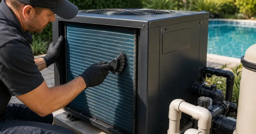 heat pump pool heater service coil cleaning and inspection