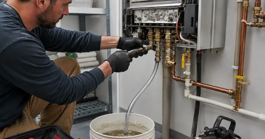 tankless hot water maintenance descaling process Ontario